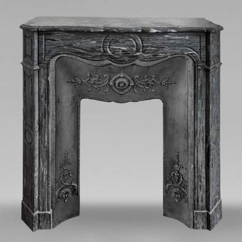 Louis XV style Pompadour model fireplace in blue Turquin marble