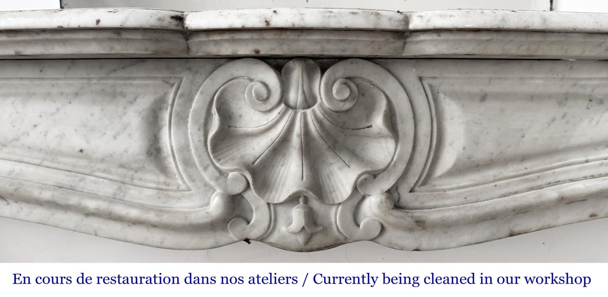 Louis XV style fireplace in Carrara marble decorated with a shell-1