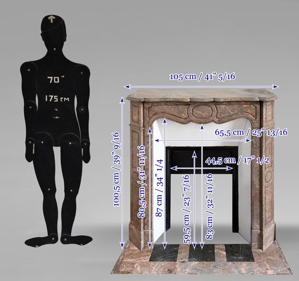 Louis XV style Pompadour model fireplace in pink marble-10