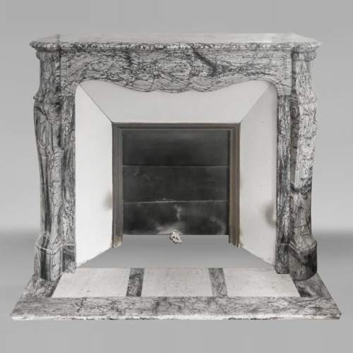 Louis XV style Pompadour model fireplace, in blue floral marble