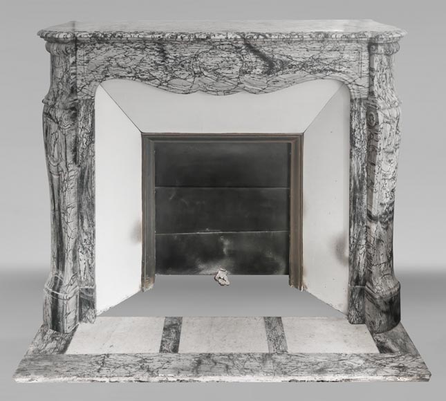 Louis XV style Pompadour model fireplace, in blue floral marble-0