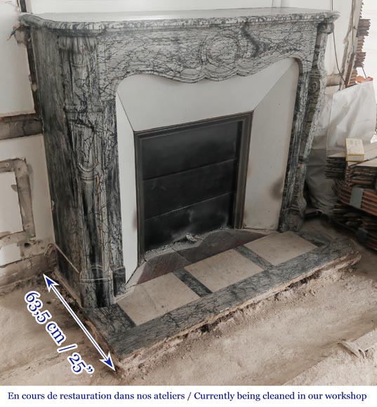 Louis XV style Pompadour model fireplace, in blue floral marble-2