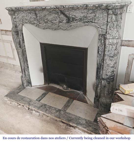 Louis XV style Pompadour model fireplace, in blue floral marble-5