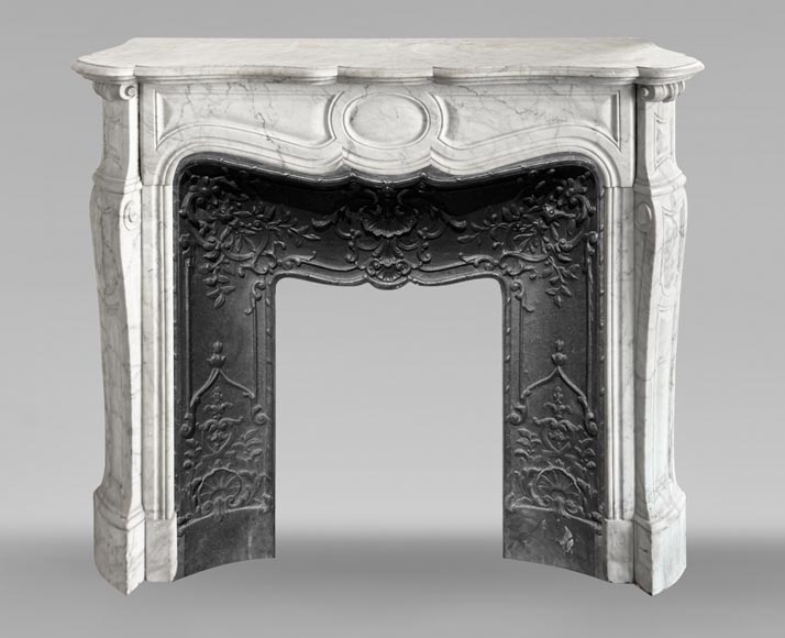 Louis XV style Pompadour model fireplace, in Carrara marble-0