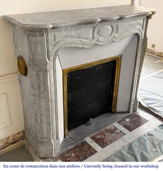 Louis XV style Pompadour model fireplace, in Carrara marble-2
