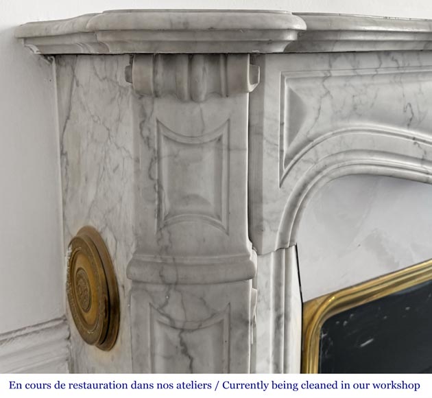 Louis XV style Pompadour model fireplace, in Carrara marble-3