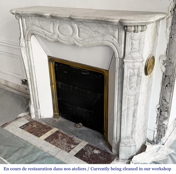 Louis XV style Pompadour model fireplace, in Carrara marble-5