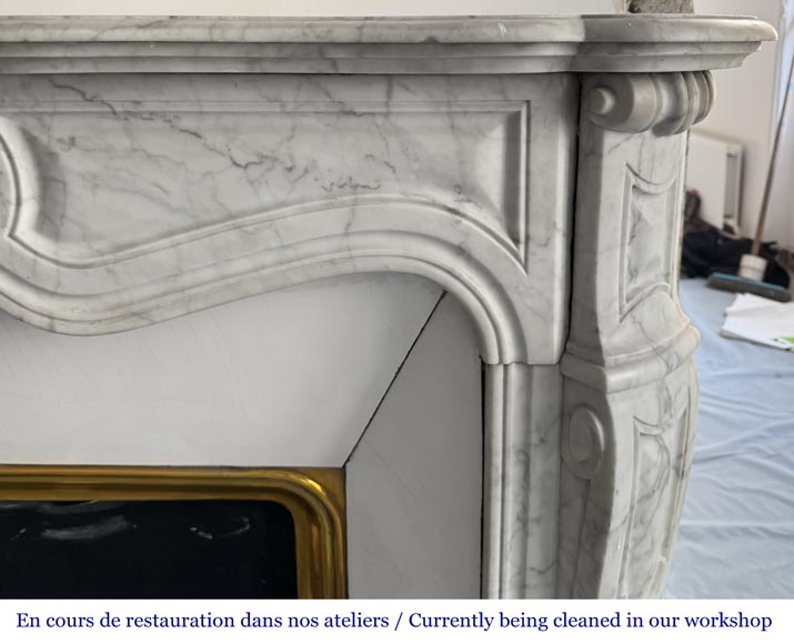 Louis XV style Pompadour model fireplace, in Carrara marble-6