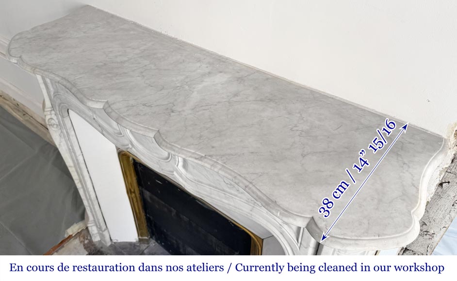 Louis XV style Pompadour model fireplace, in Carrara marble-9
