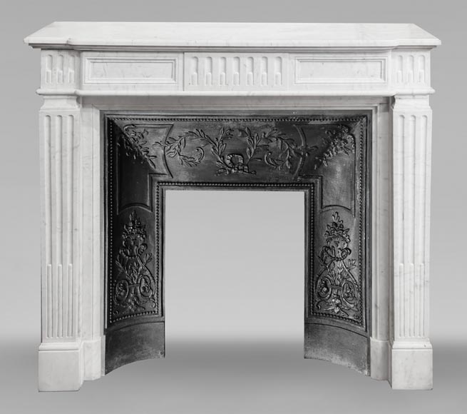 Louis XVI style fireplace in Carrara marble, decorated with fluting-0