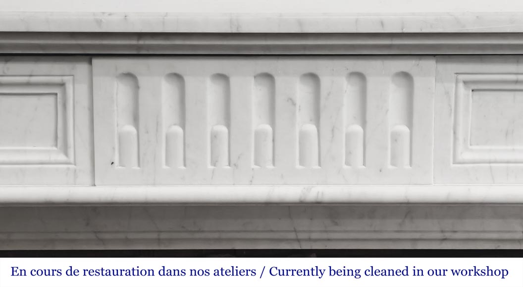 Louis XVI style fireplace in Carrara marble, decorated with fluting-1