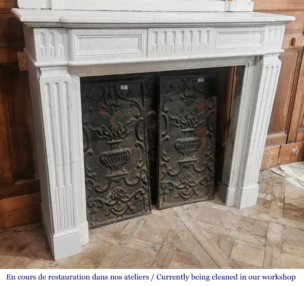 Louis XVI style fireplace in Carrara marble, decorated with fluting-2