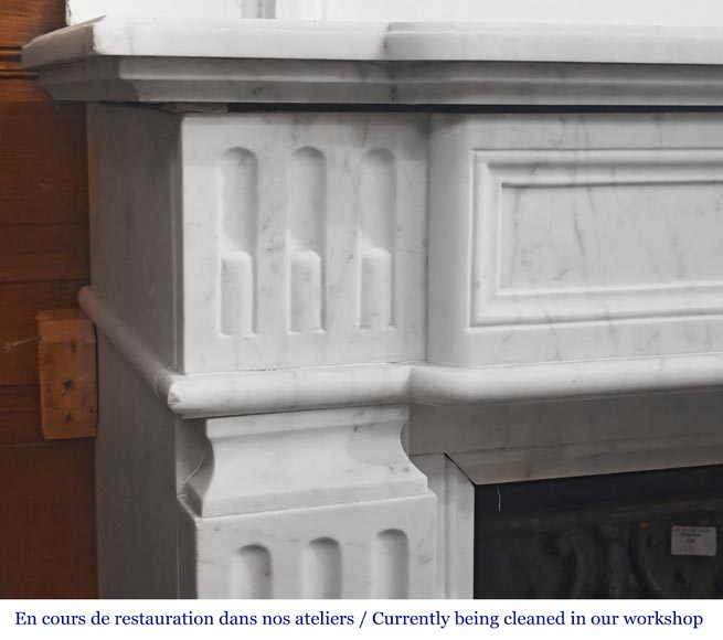 Louis XVI style fireplace in Carrara marble, decorated with fluting-3