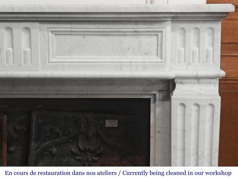 Louis XVI style fireplace in Carrara marble, decorated with fluting-6