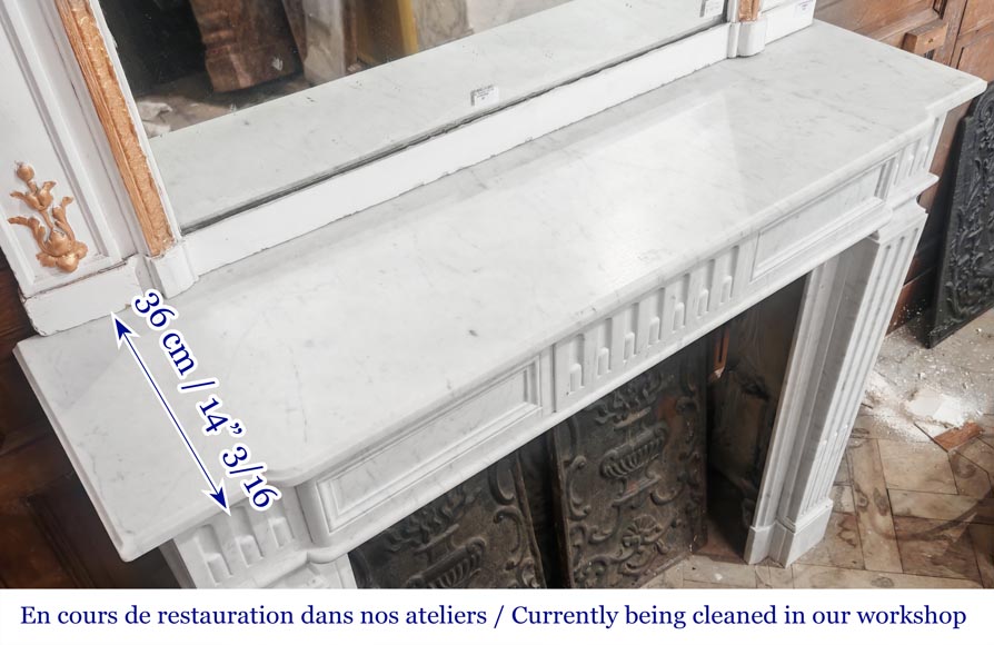 Louis XVI style fireplace in Carrara marble, decorated with fluting-8