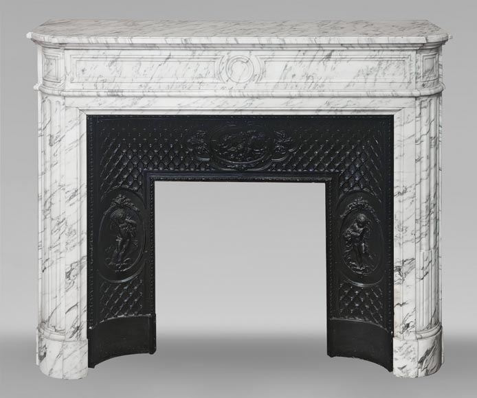 Louis XVI style fireplace with rounded corners, in Arabescato marble-0
