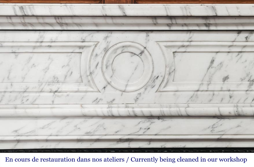 Louis XVI style fireplace with rounded corners, in Arabescato marble-1