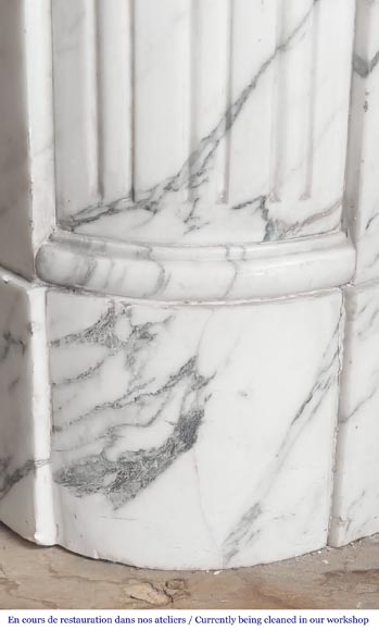 Louis XVI style fireplace with rounded corners, in Arabescato marble-4