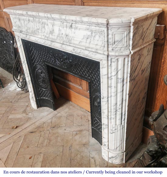 Louis XVI style fireplace with rounded corners, in Arabescato marble-5