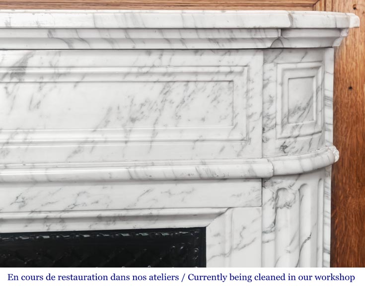 Louis XVI style fireplace with rounded corners, in Arabescato marble-6