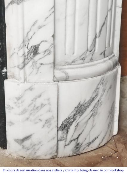 Louis XVI style fireplace with rounded corners, in Arabescato marble-7