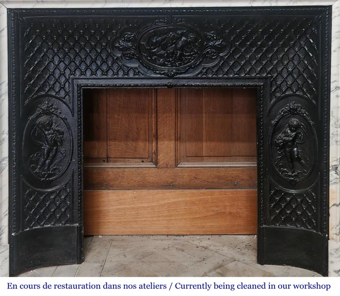 Louis XVI style fireplace with rounded corners, in Arabescato marble-8
