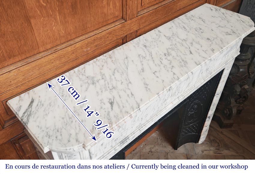 Louis XVI style fireplace with rounded corners, in Arabescato marble-9