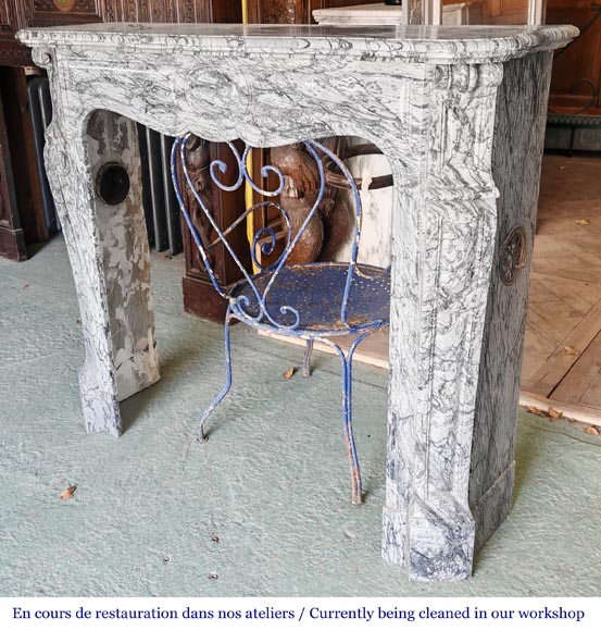 Louis XV style Pompadour model fireplace in blue floral marble-5