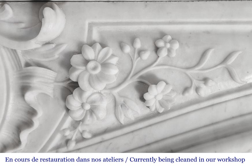Louis XV style fireplace with floral decoration, in Carrara marble Louis XV style fireplace with floral decoration, in Carrara marble-4