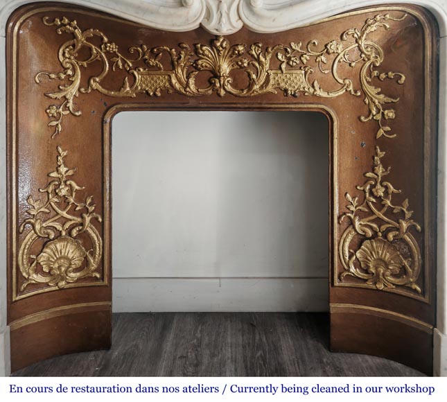 Louis XV style fireplace with floral decoration, in Carrara marble Louis XV style fireplace with floral decoration, in Carrara marble-11