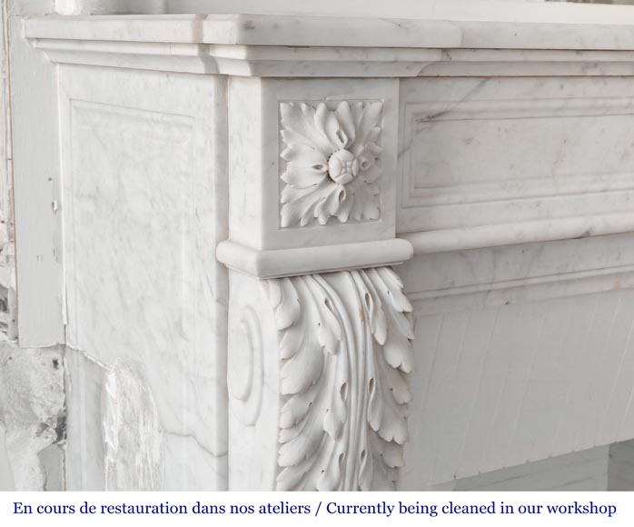 Louis XVI style fireplace decorated with acanthus leaves, in Carrara marble-3