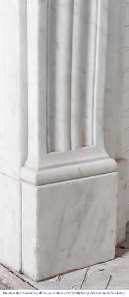 Louis XVI style fireplace decorated with acanthus leaves, in Carrara marble-4