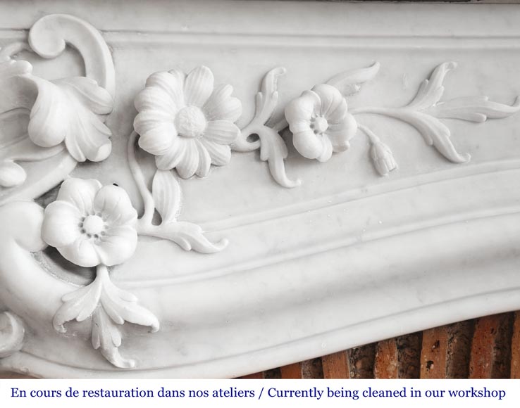 Louis XV style fireplace in Carrara marble, with richly sculpted floral decoration Louis XV style fireplace in Carrara marble, with richly sculpted floral decoration-3