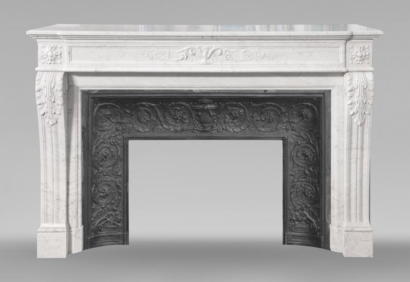Louis XVI style fireplace with vegetal decoration, in Carrara marble-0