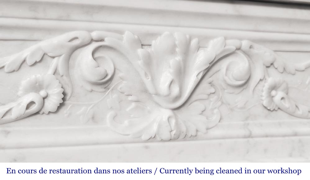 Louis XVI style fireplace with vegetal decoration, in Carrara marble-2