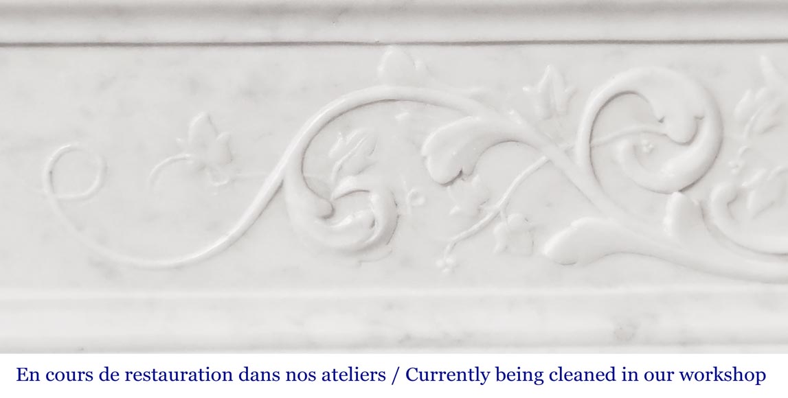 Louis XVI style fireplace with vegetal decoration, in Carrara marble-3