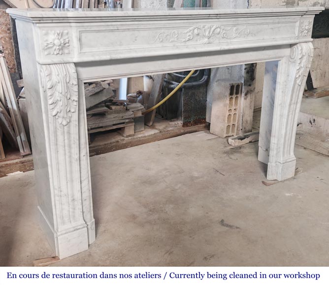 Louis XVI style fireplace with vegetal decoration, in Carrara marble-4