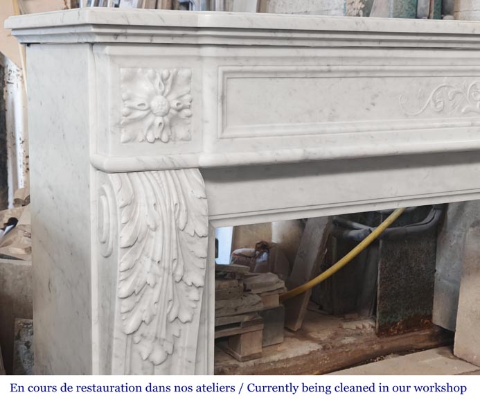 Louis XVI style fireplace with vegetal decoration, in Carrara marble-5