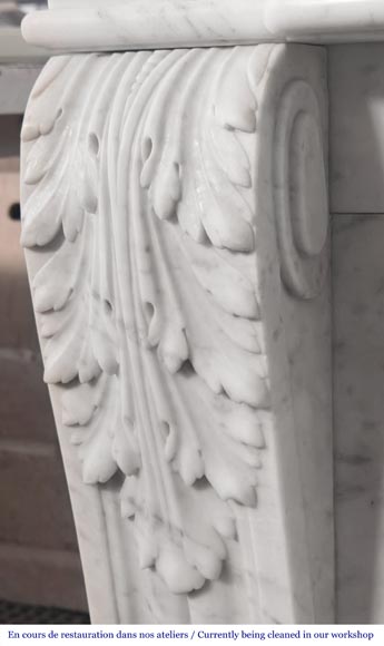Louis XVI style fireplace with vegetal decoration, in Carrara marble-6