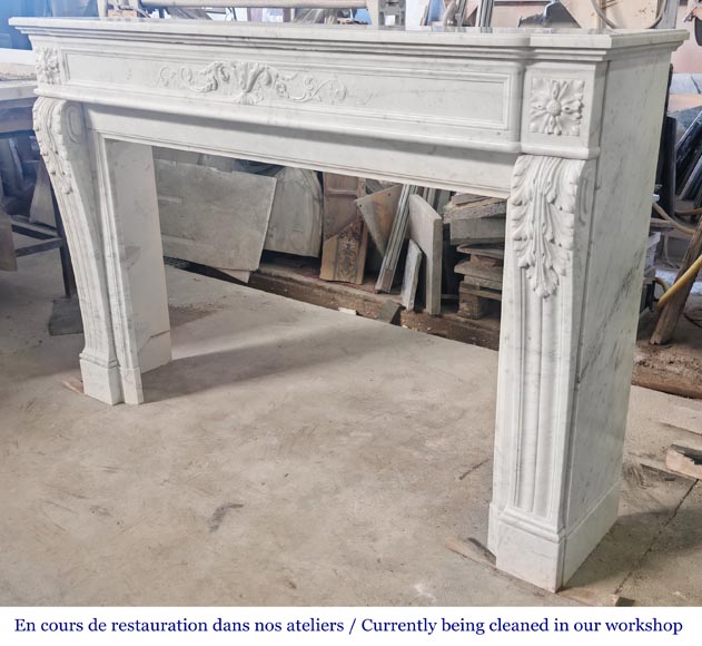 Louis XVI style fireplace with vegetal decoration, in Carrara marble-8