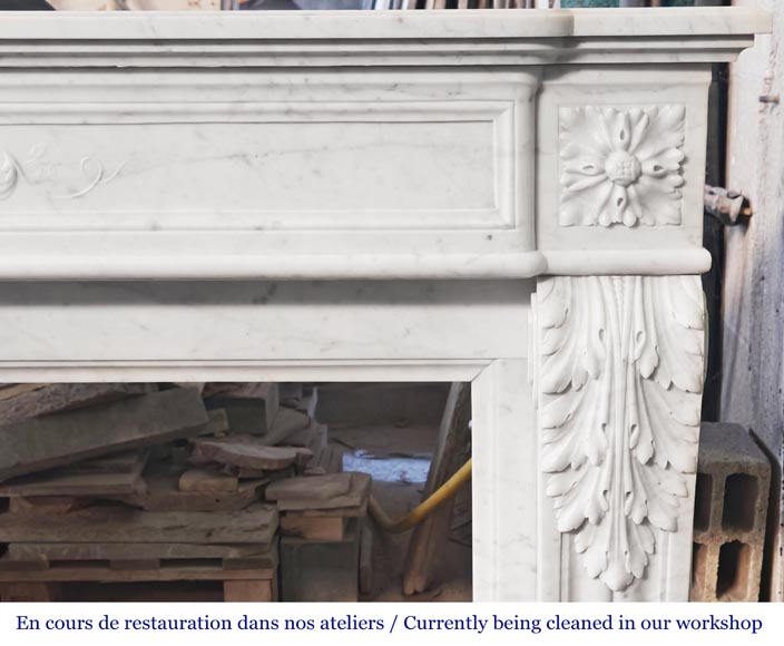 Louis XVI style fireplace with vegetal decoration, in Carrara marble-9