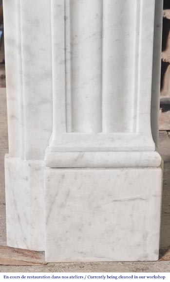 Louis XVI style fireplace with vegetal decoration, in Carrara marble-10