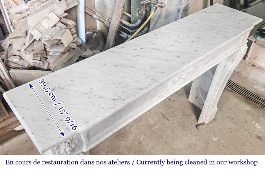 Louis XVI style fireplace with vegetal decoration, in Carrara marble-11