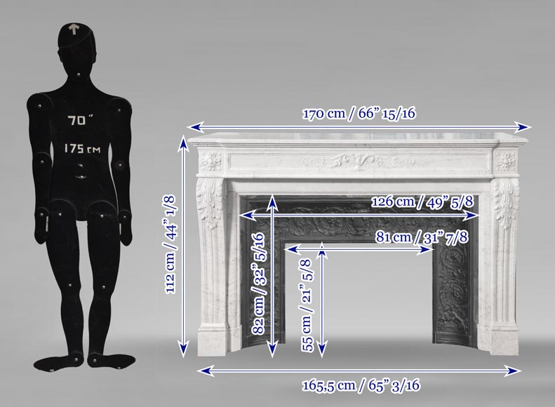 Louis XVI style fireplace with vegetal decoration, in Carrara marble-12