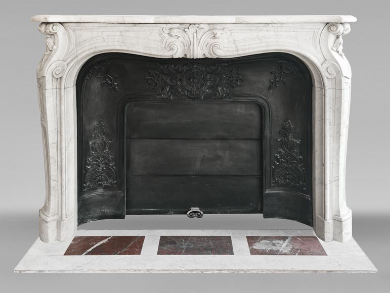 Louis XV style fireplace decorated with a palmette, in Carrara marble Louis XV style fireplace decorated with a palmette, in Carrara marble-0