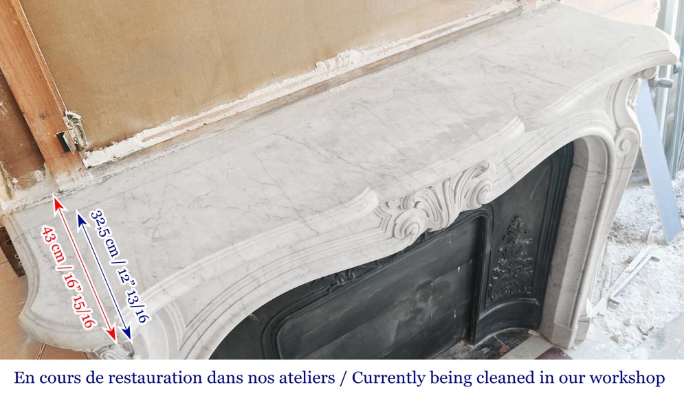 Louis XV style fireplace decorated with a palmette, in Carrara marble Louis XV style fireplace decorated with a palmette, in Carrara marble-12