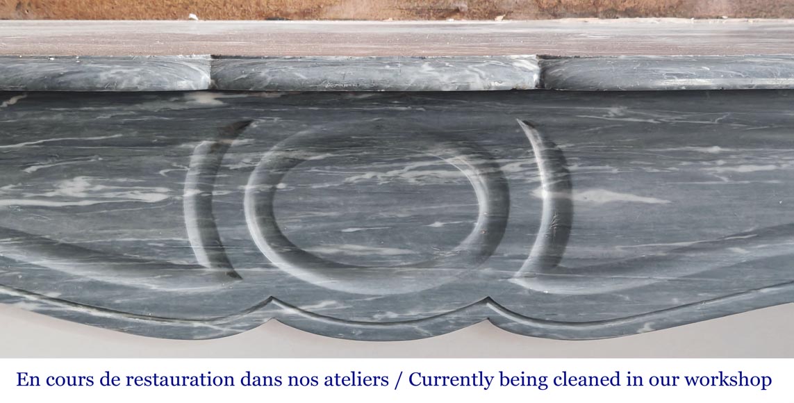 Louis XV style fireplace Pompadour model in Bleu Turquin marble-1
