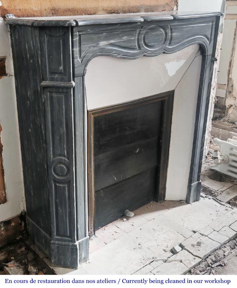 Louis XV style fireplace Pompadour model in Bleu Turquin marble-2