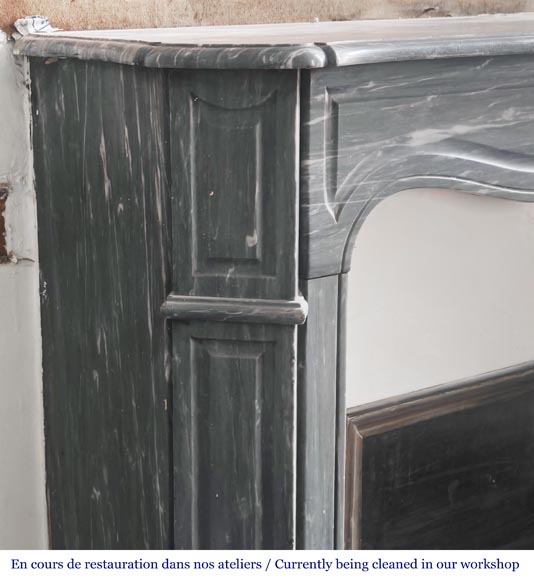 Louis XV style fireplace Pompadour model in Bleu Turquin marble-3