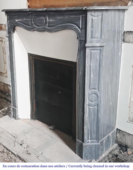 Louis XV style fireplace Pompadour model in Bleu Turquin marble-5